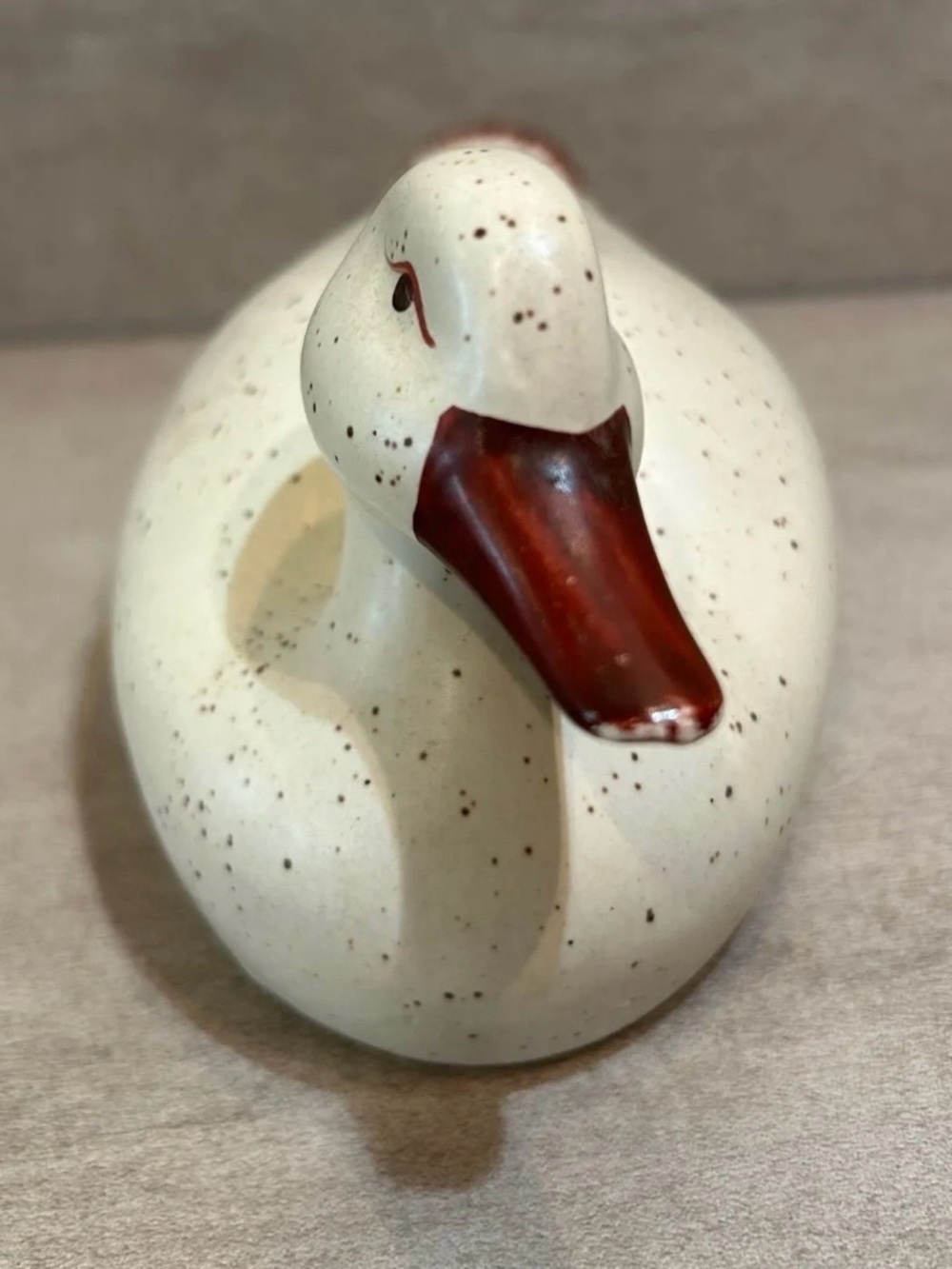 Adorable Ceramic Collectible Speckled Hen Duck Figurine. 7.6" x 3.6" x 3.6"  Som